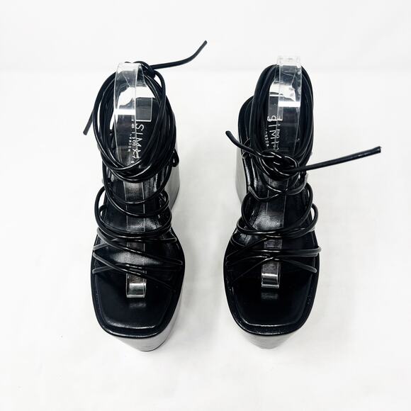 [Dolls Kill] SIMMI London Black Faux Leather Nolia Lace Up Platform Wedges Sz 6 - Picture 8 of 10
